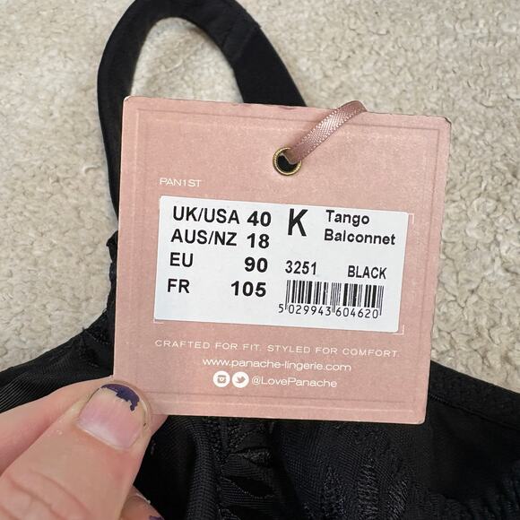 NWT Panache Lingerie Tango Balconette Bra Black Size 40K - Picture 3 of 3